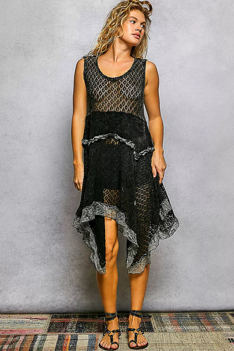 POL Texture Lace Ruffled Sleeveless Dress