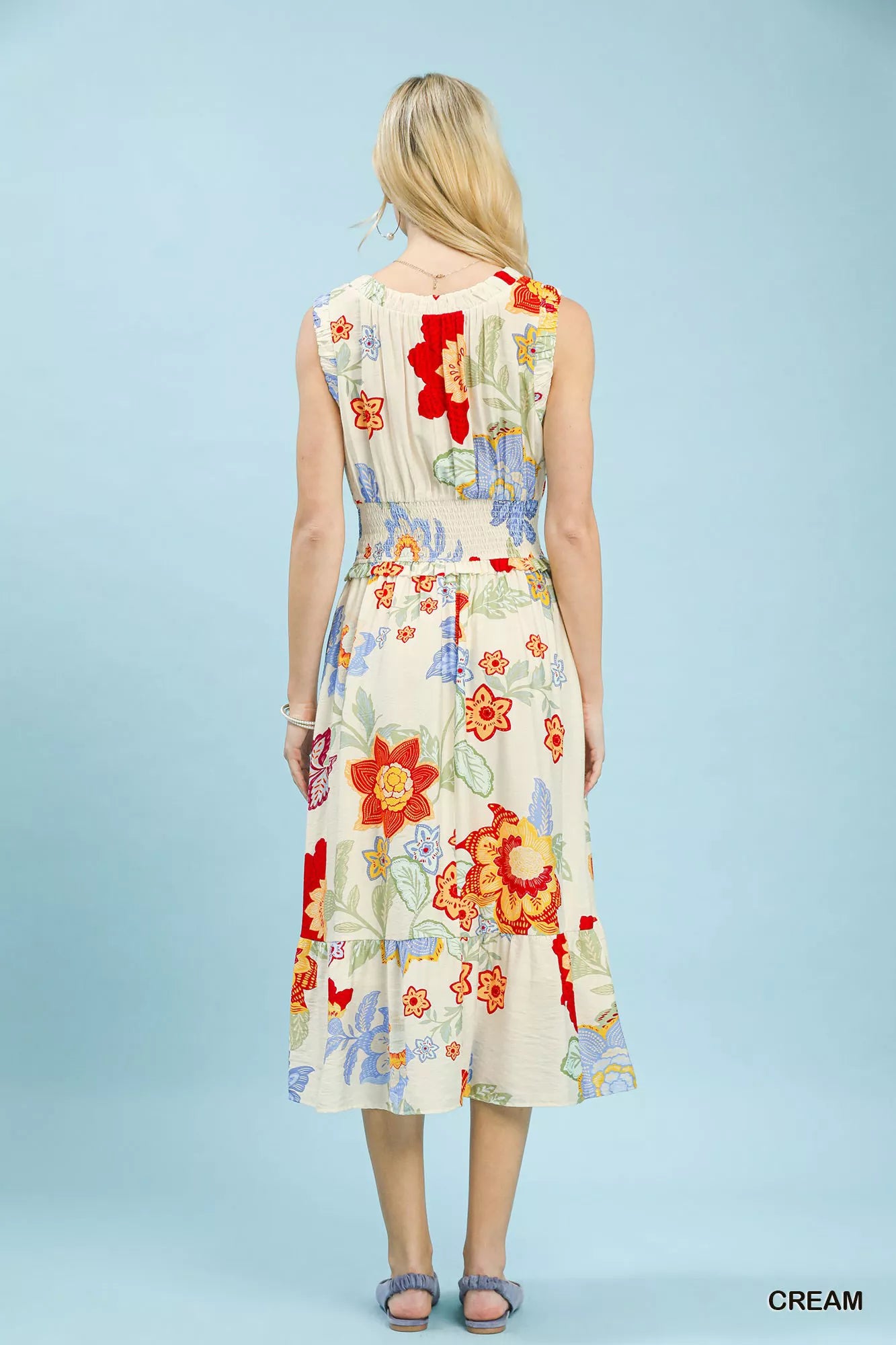 Umgee Floral Smocked Midi Dress