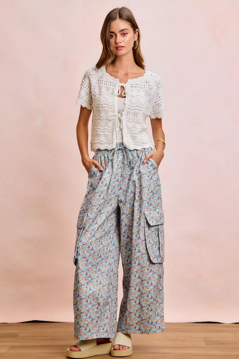 BiBi Front Bow Tie Detail Pointelle Knit Top