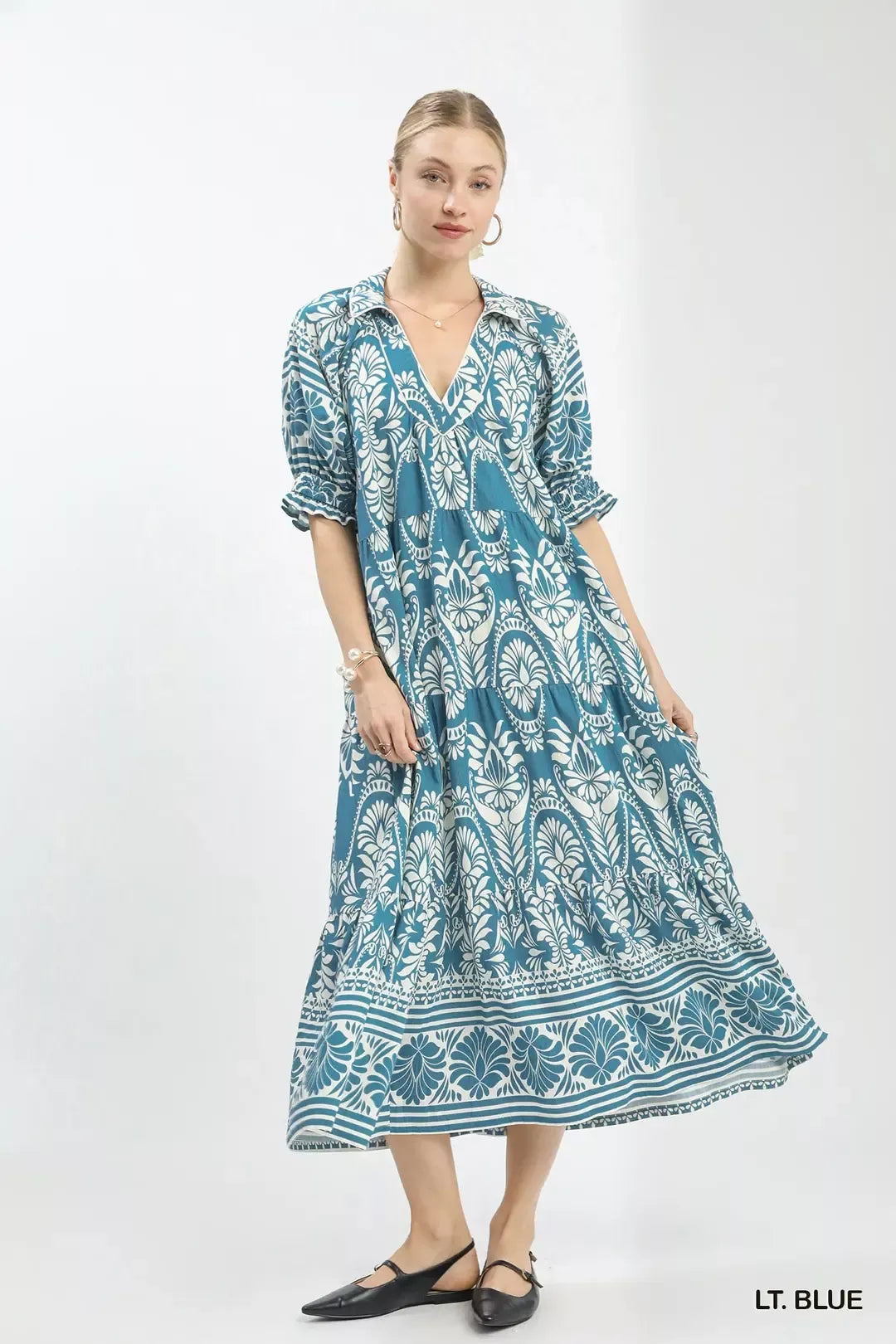 Umgee Two tone Border Print Midi Dress
