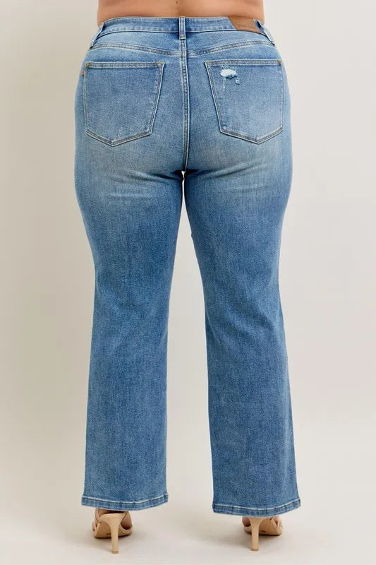 Judy Blue Full Size High Waist Vintage Wash Front Seam & Slit Straight Plus Size