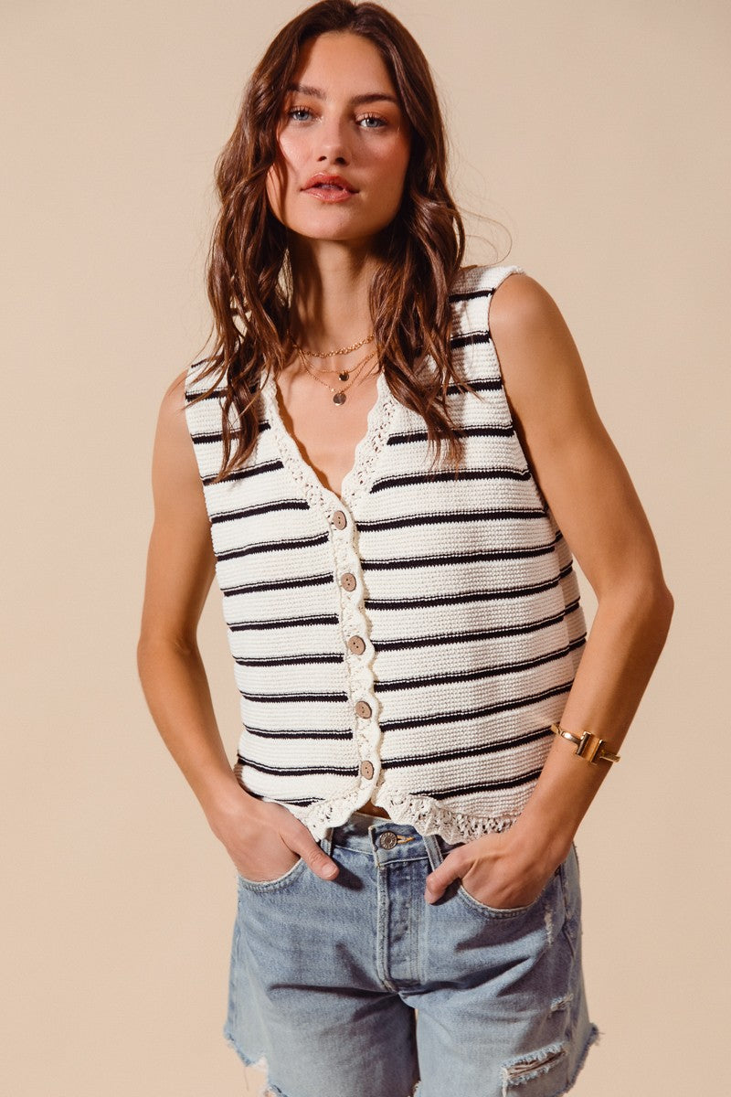 SO ME Buttoned Front Stripe Texture Knitted Sweater Vest