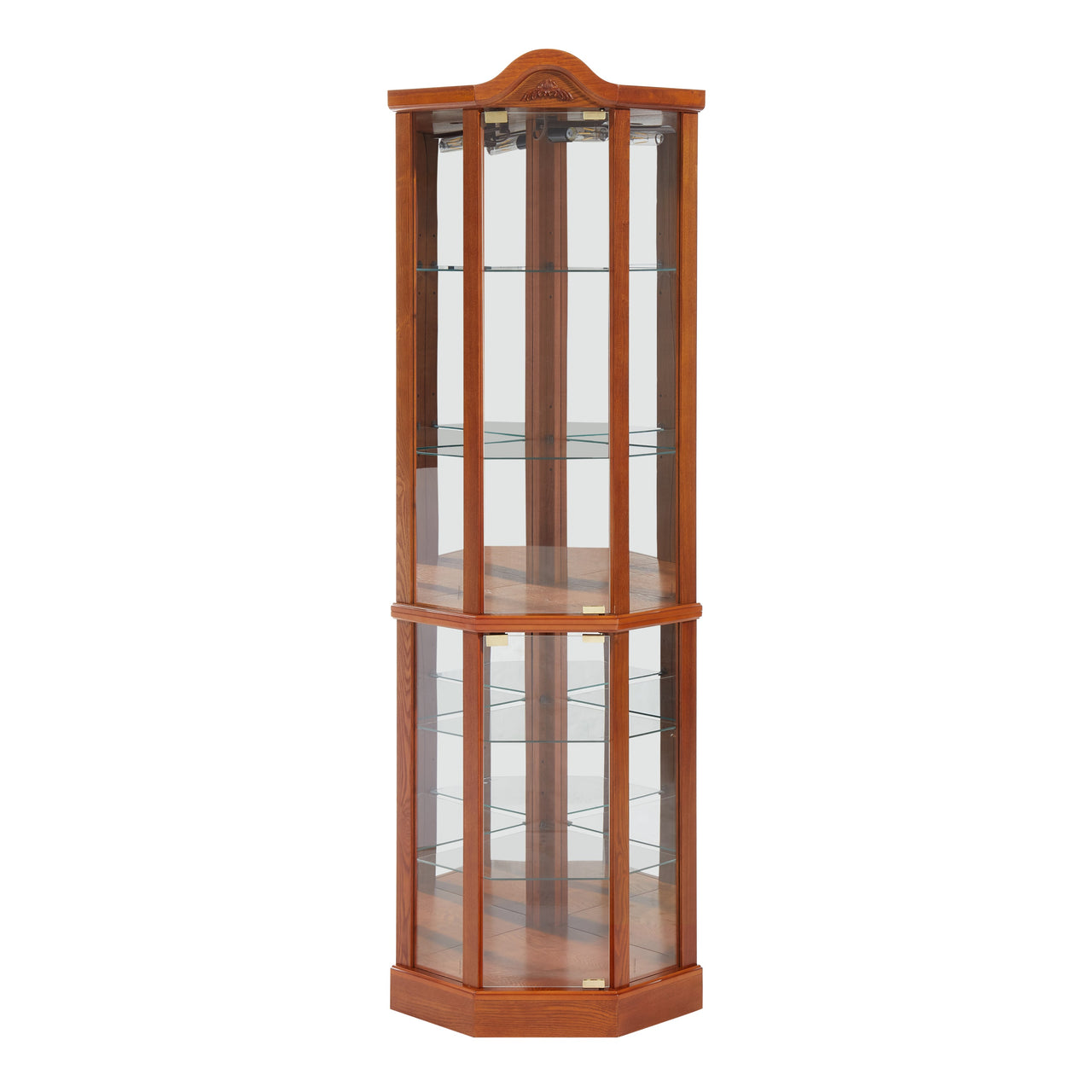 Glass Cabinet Lighted Corner Cabinet Corner Display Curio Cabinet, Glass Display With Light(Included)Bar Cabinet,Wine Cabinet with Adjustable Glass Shelves Carved Decoration OAK Light(Included)