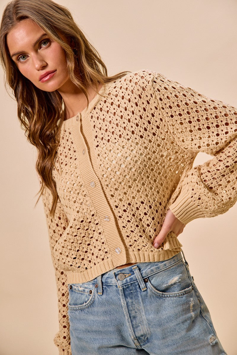 SO ME Open Knitted Button Down Cardigan Sweater Top