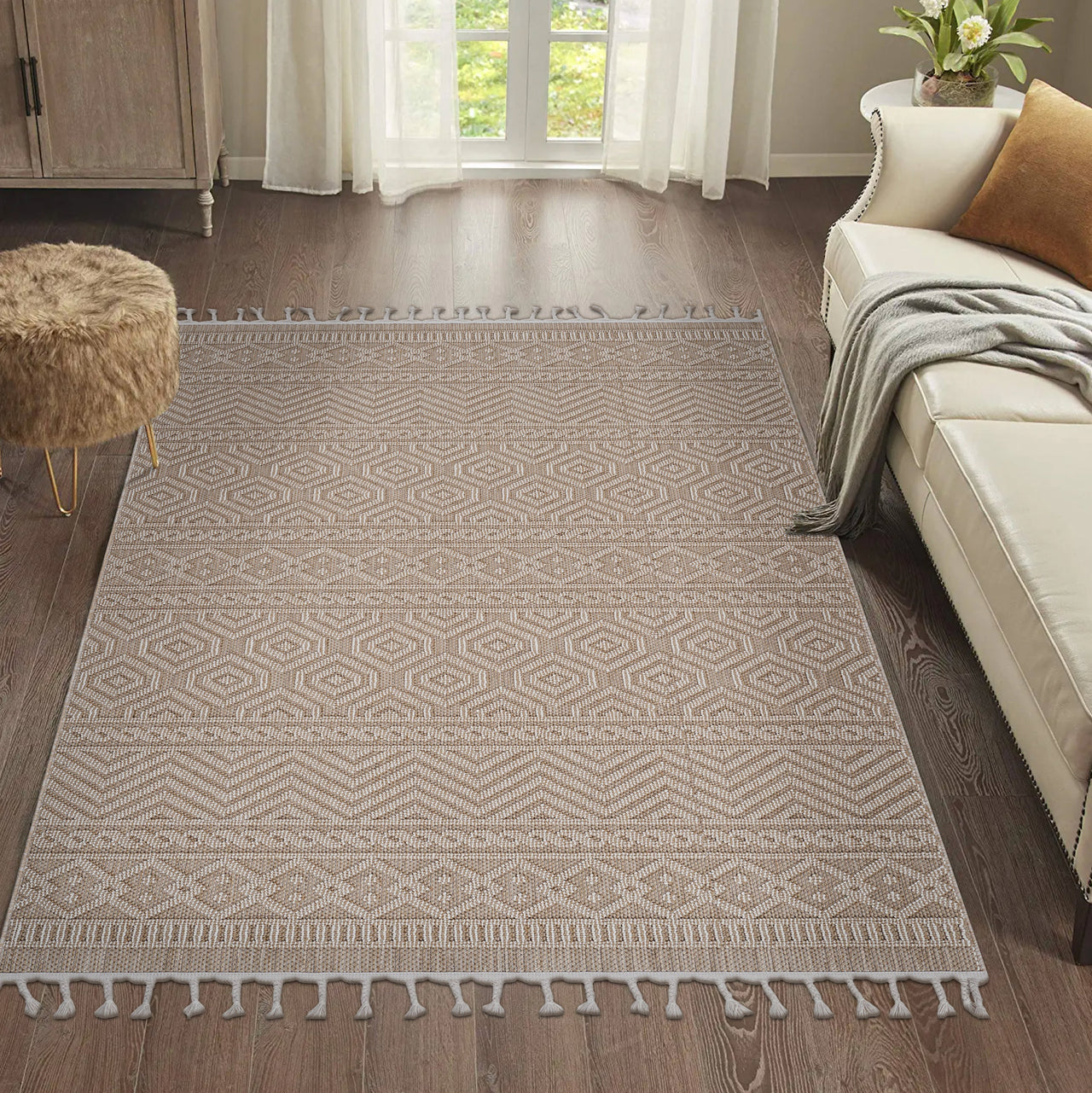 NAAR Guros Collection 6X9 Mocha / Geometric Indoor / Outdoor Area Rug