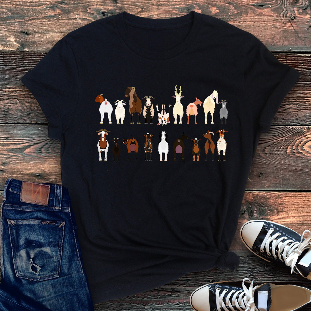 Goat Lovers Farm Animal Illustration Breeds Vintage Style Artwork With Bold Graphics Graphic Tee