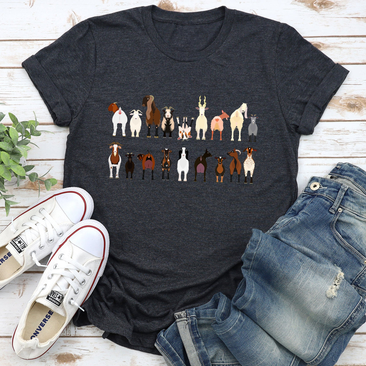Goat Lovers Farm Animal Illustration Breeds Vintage Style Artwork With Bold Graphics Graphic Tee