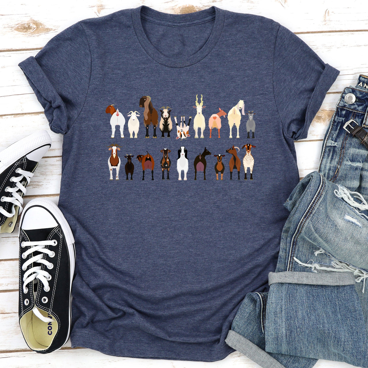 Goat Lovers Farm Animal Illustration Breeds Vintage Style Artwork With Bold Graphics Graphic Tee