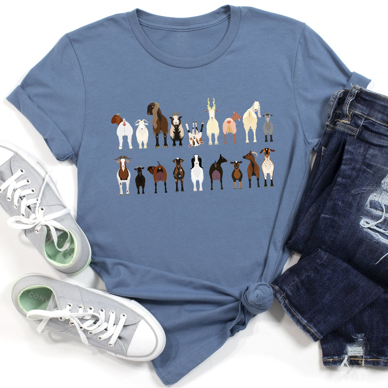 Goat Lovers Farm Animal Illustration Breeds Vintage Style Artwork With Bold Graphics Graphic Tee