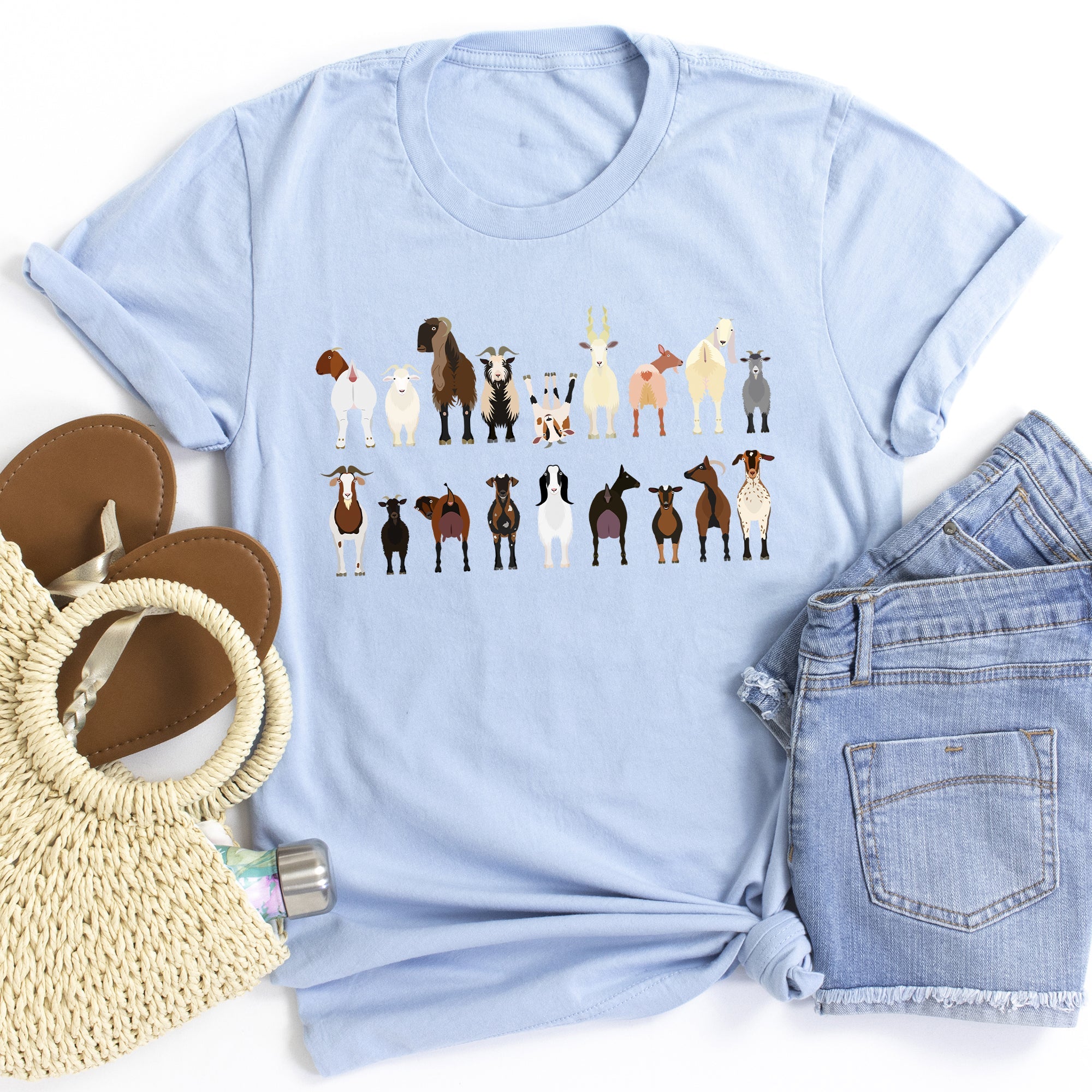Goat Lovers Farm Animal Illustration Breeds Vintage Style Artwork With Bold Graphics Graphic Tee