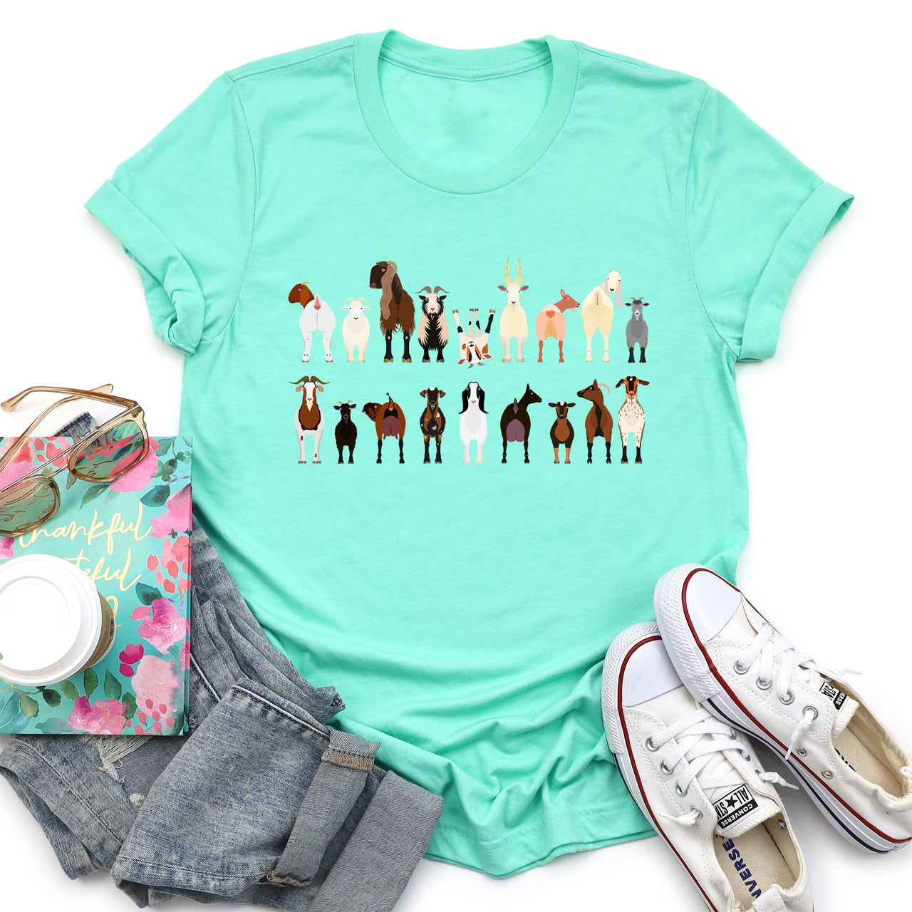 Goat Lovers Farm Animal Illustration Breeds Vintage Style Artwork With Bold Graphics Graphic Tee