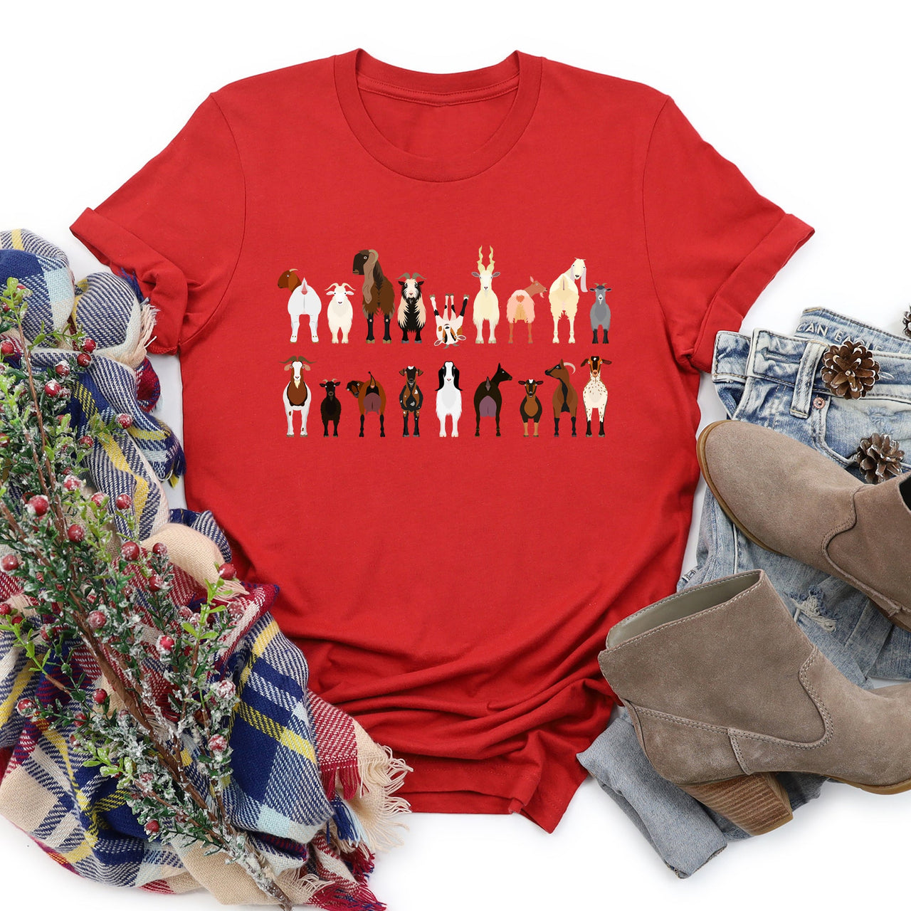 Goat Lovers Farm Animal Illustration Breeds Vintage Style Artwork With Bold Graphics Graphic Tee