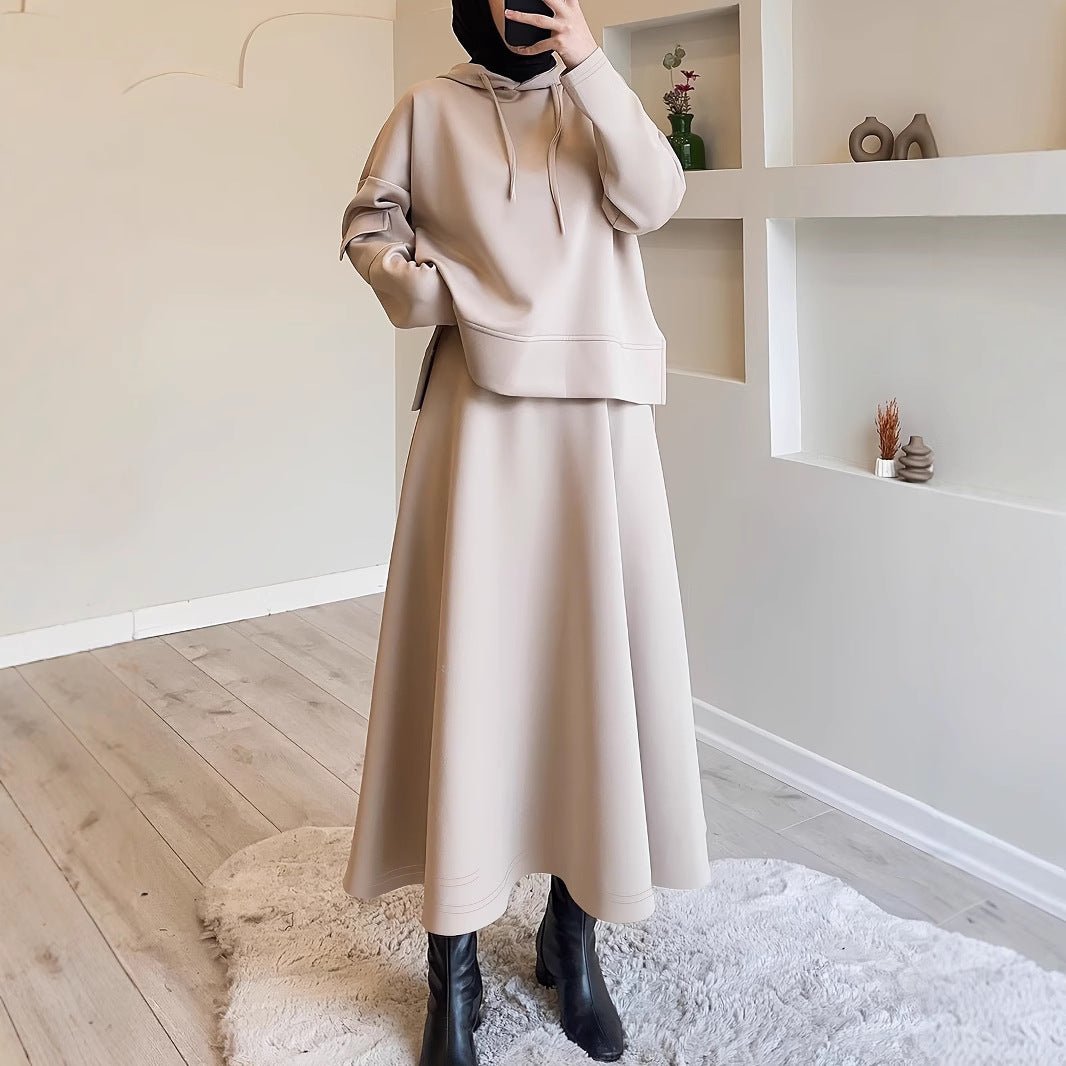 2-Piece Hoodie Top & Full A-Line Maxi Skirt Set(MS427)