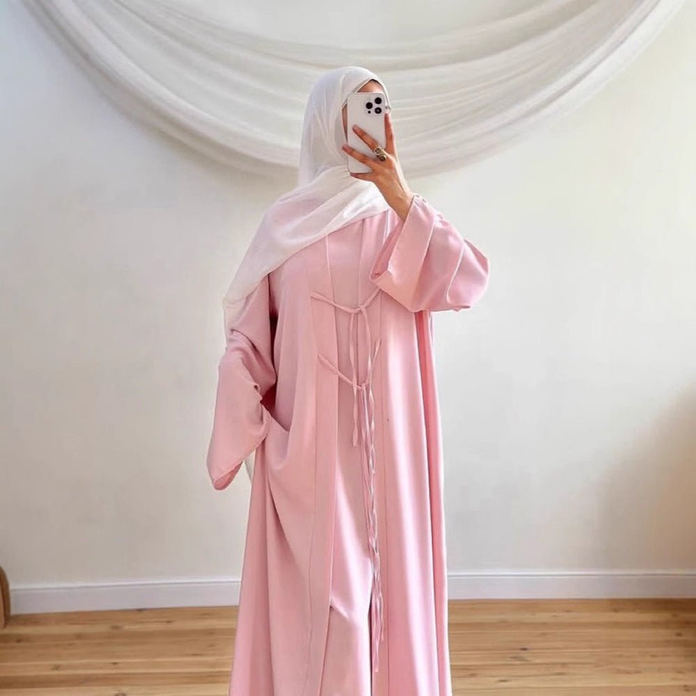 2-Piece Satin Open Abaya Set(MOA317)