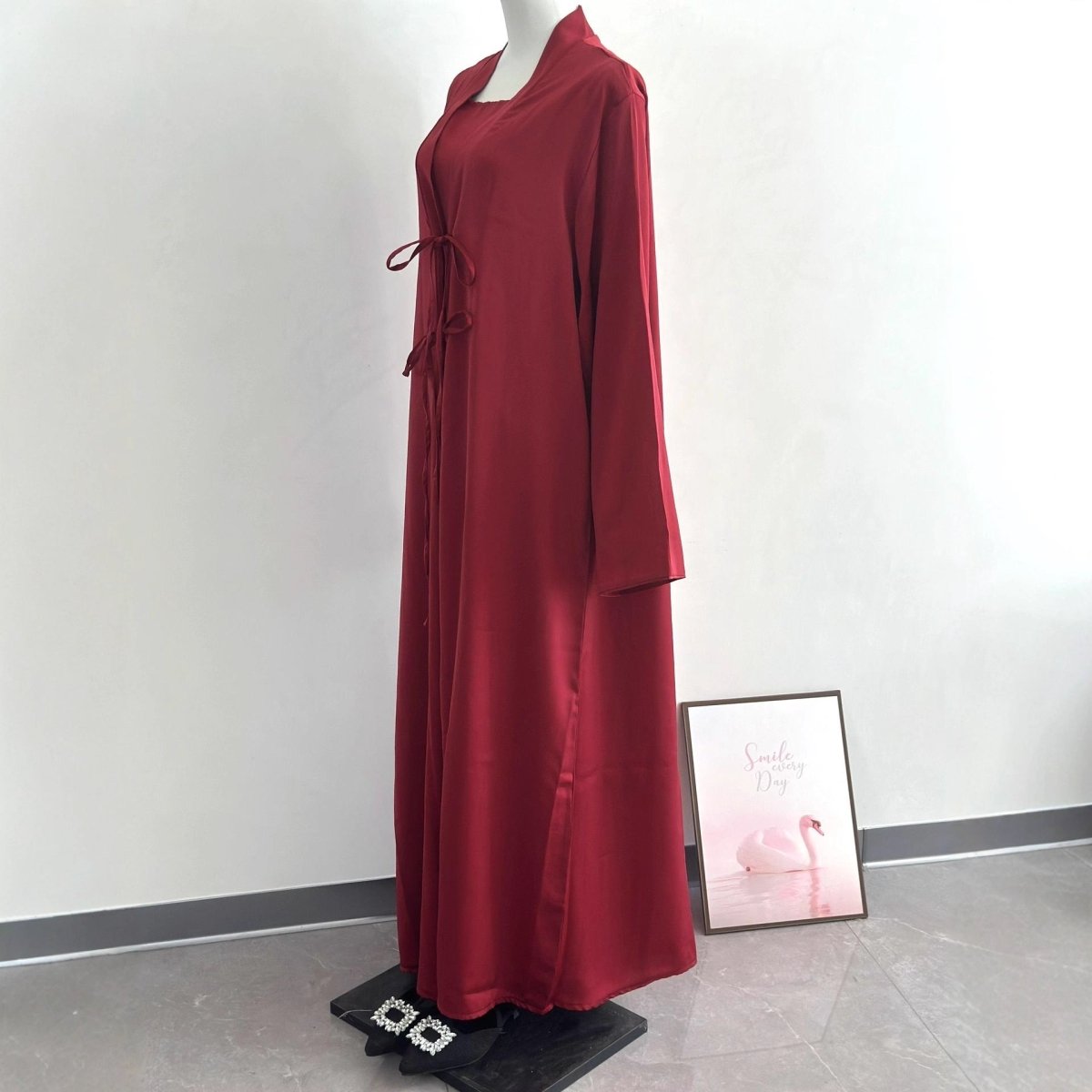 2-Piece Satin Open Abaya Set(MOA317)