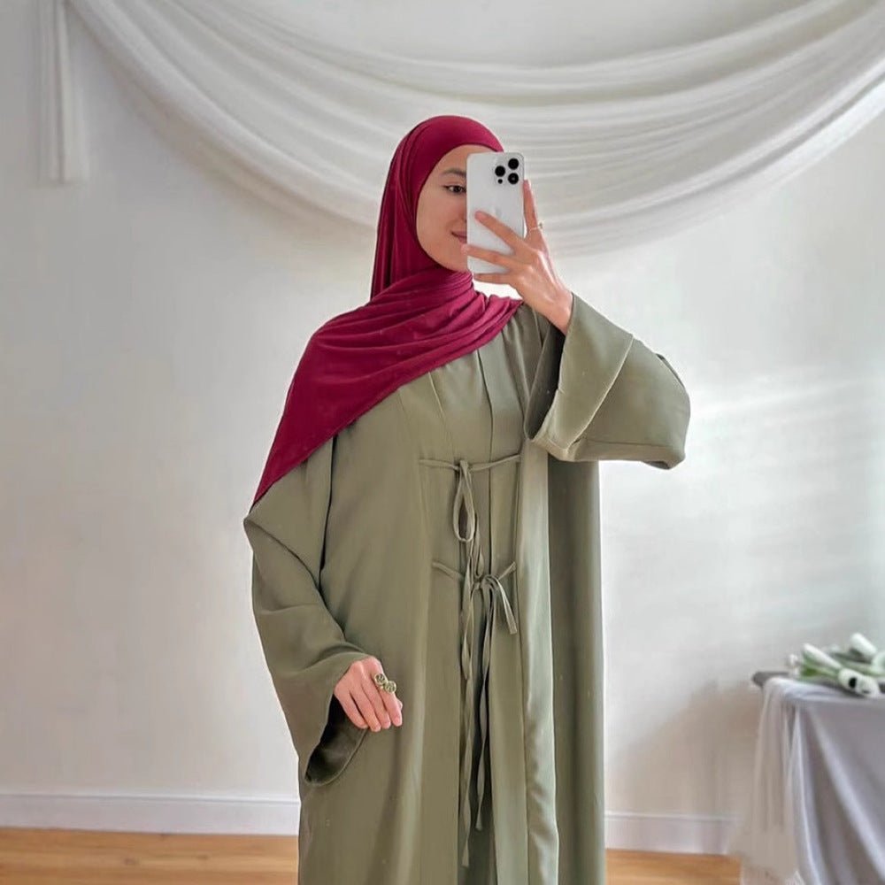 2-Piece Satin Open Abaya Set(MOA317)