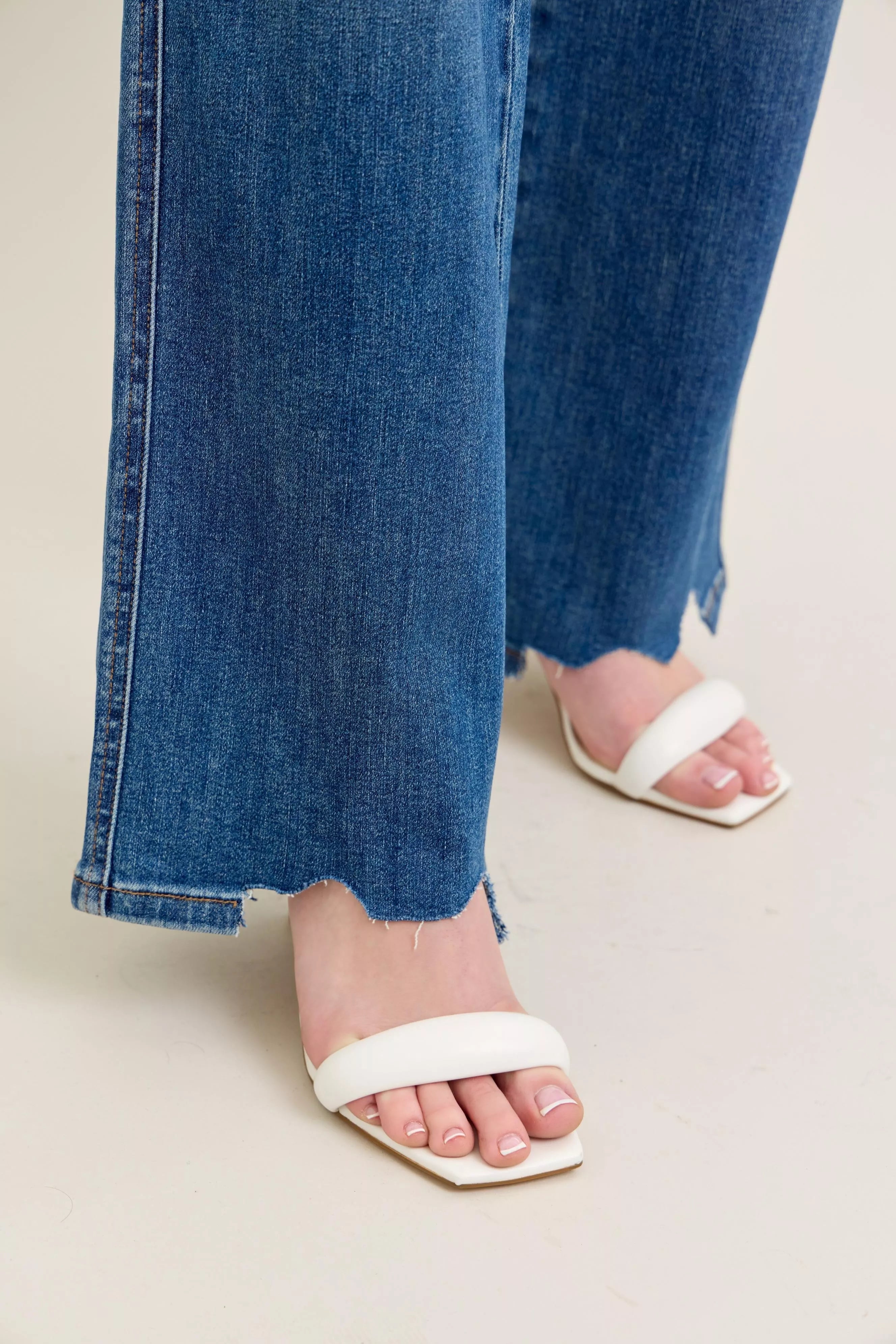 Judy Blue Full Size High Waist Tummy Control Chew Hem Destroyed Wide Jeans Plus Size