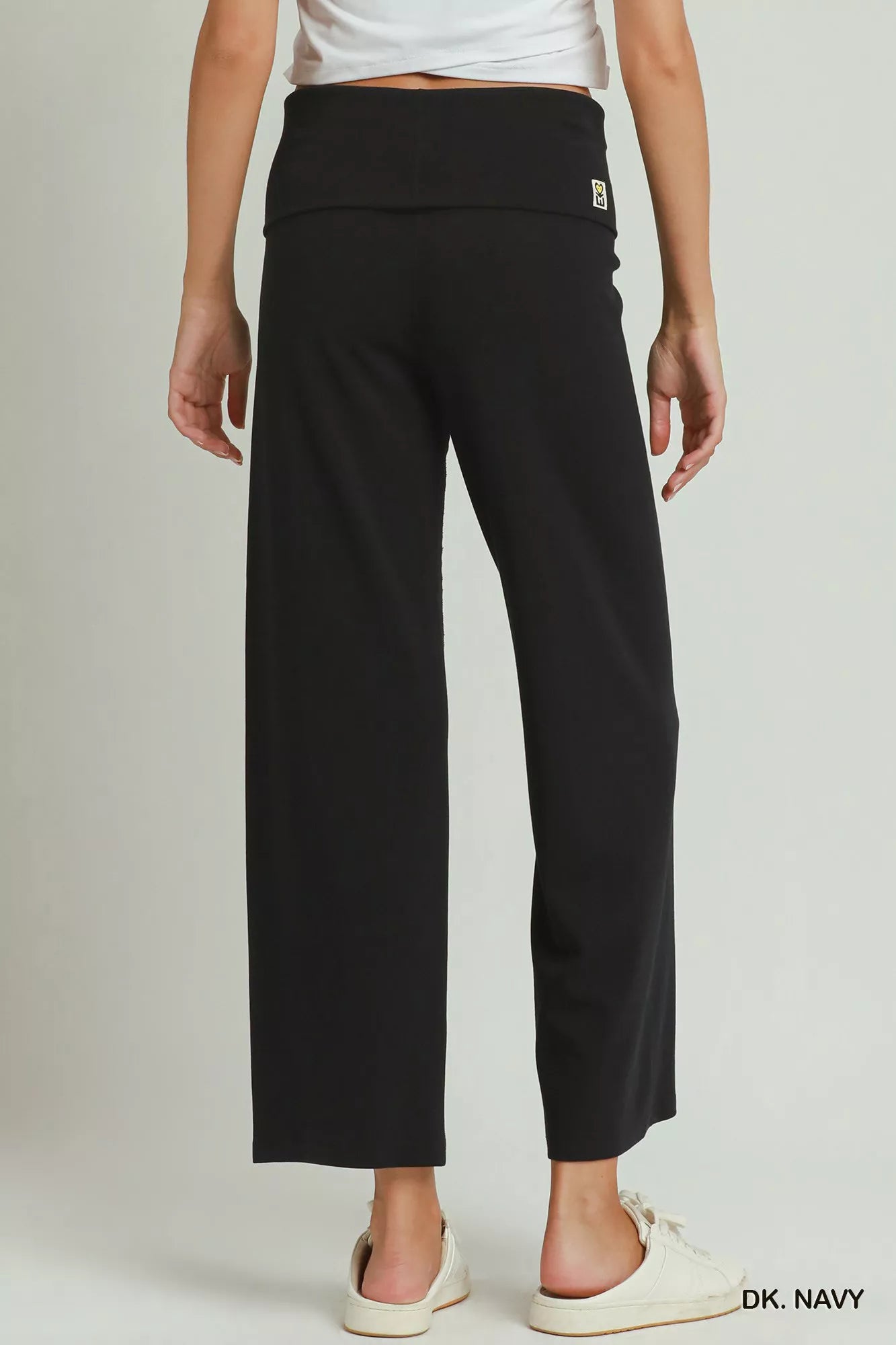 Umgee Cotton Viscose Folded Waistband Straight Leg Pants