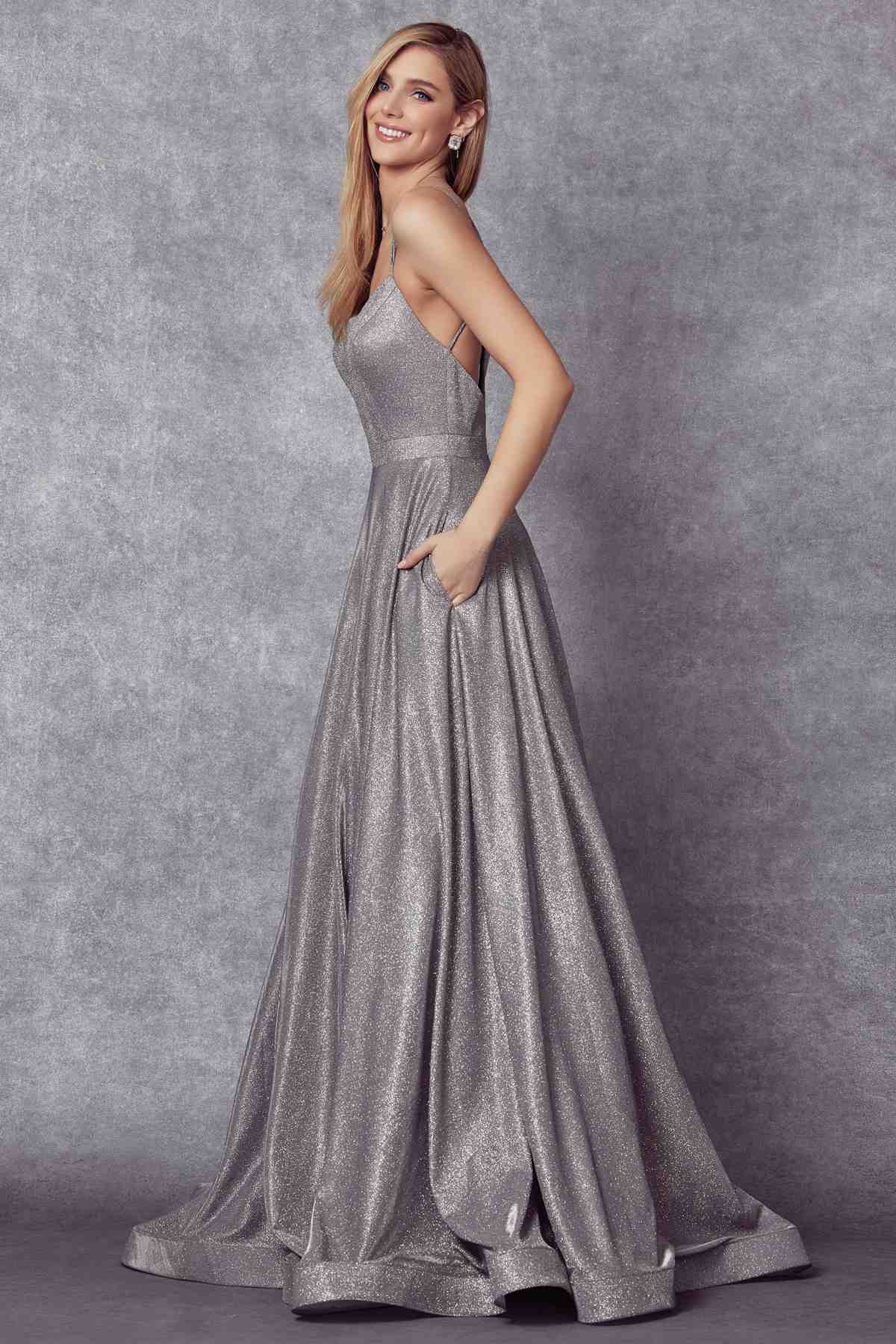 Juliet 204 Criss Cross Back Ball Gown Style Glitter Dress