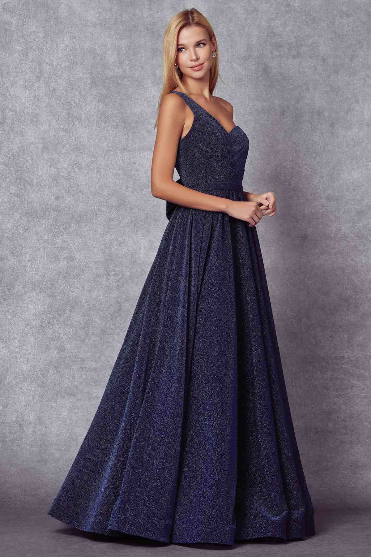 Juliet 205 Long One Shoulder Sleeveless Glitter Gown