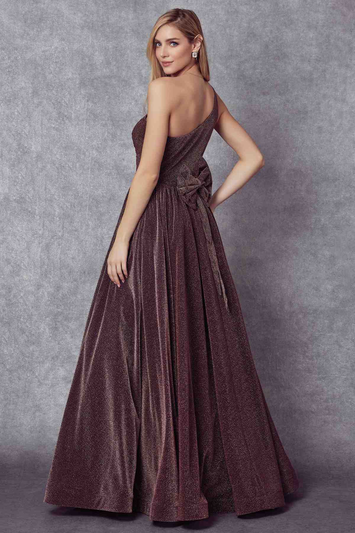 Juliet 205 Long One Shoulder Sleeveless Glitter Gown