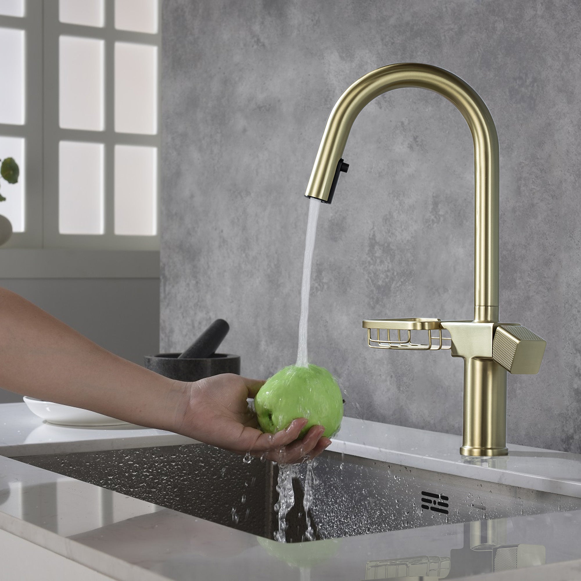 CINCOSKY High Arc Pull-Down Kitchen Faucet with Dual Function Sprayer in Brushed Gold Stainless Steel