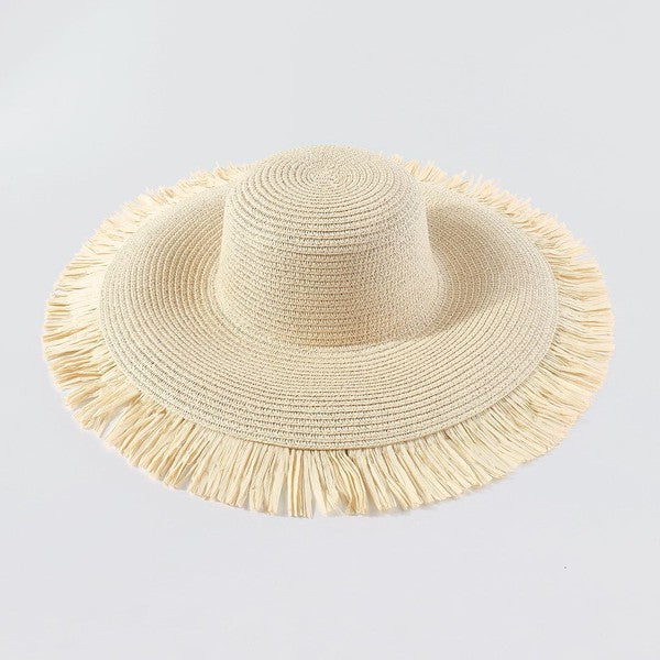 Big sun hat with fringe trim