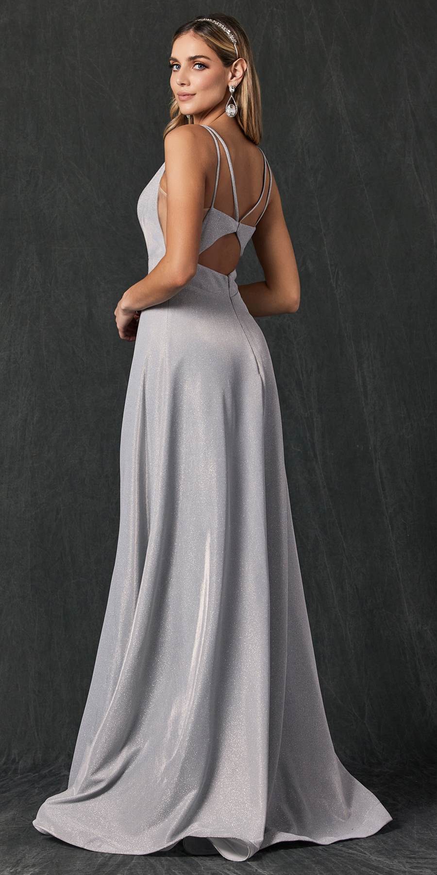 Juliet 208 Cut-Out Strappy Back Glitter Long Dress