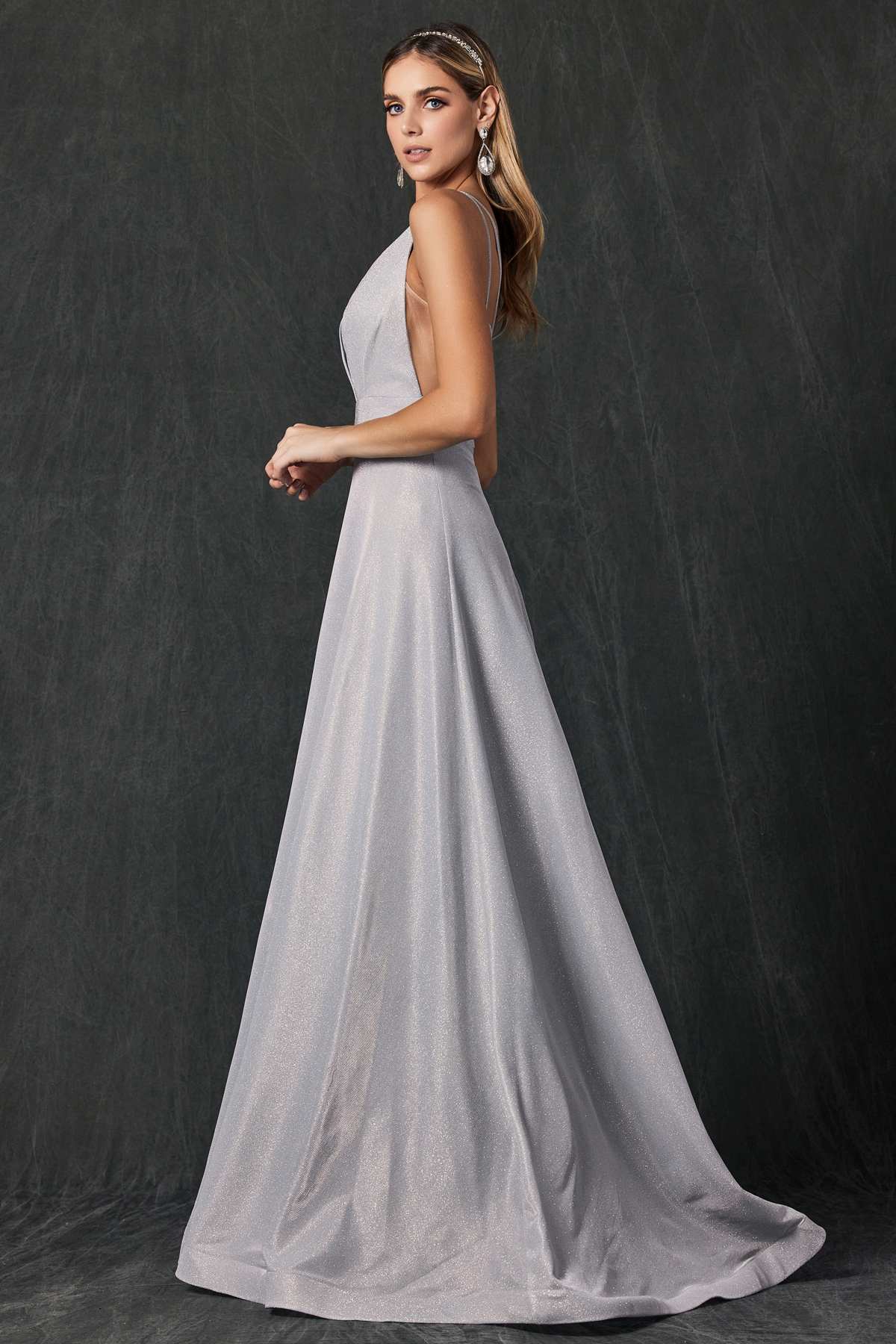 Juliet 208 Cut-Out Strappy Back Glitter Long Dress
