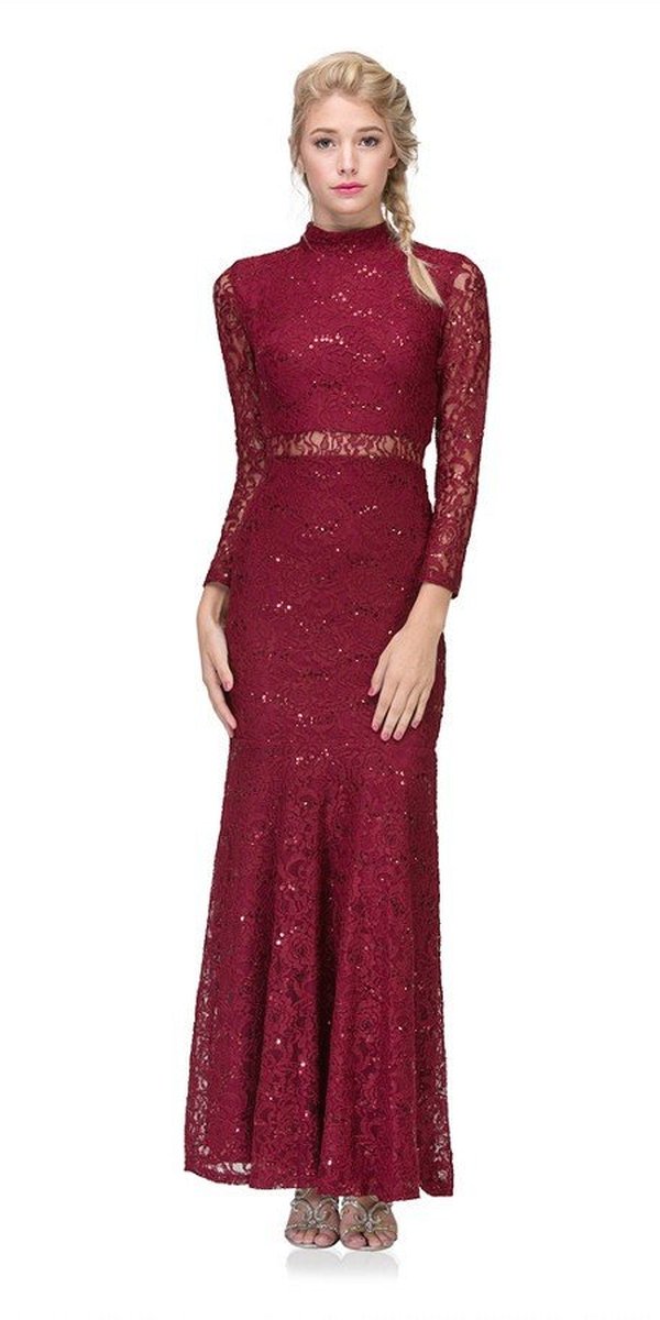 CLEARANCE - Eureka 2095 Long Sleeve Lace Dress Mock 2-Piece High Neck (Size Small)