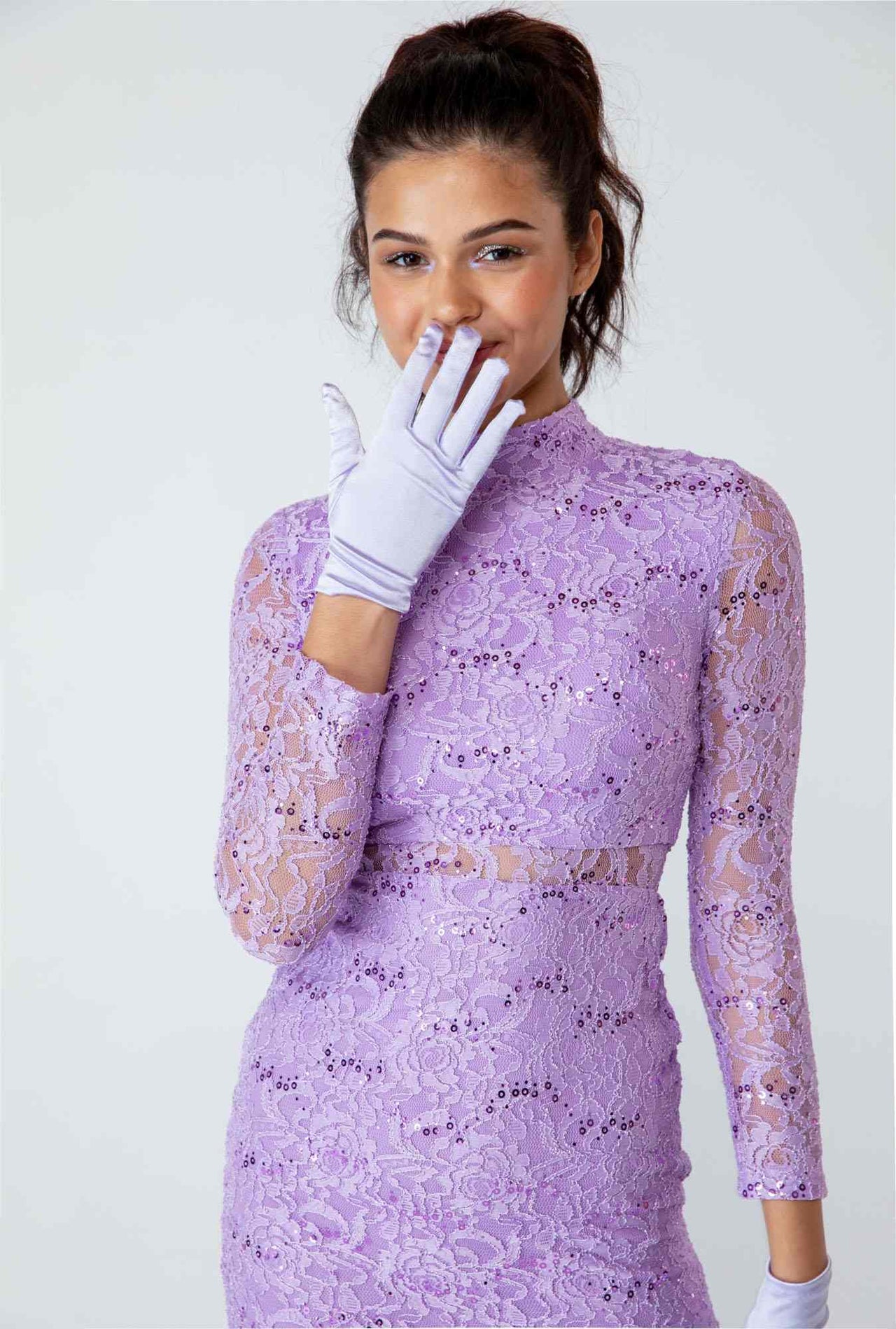CLEARANCE - Eureka 2095 Long Sleeve Lace Dress Mock 2-Piece High Neck (Size Medium)