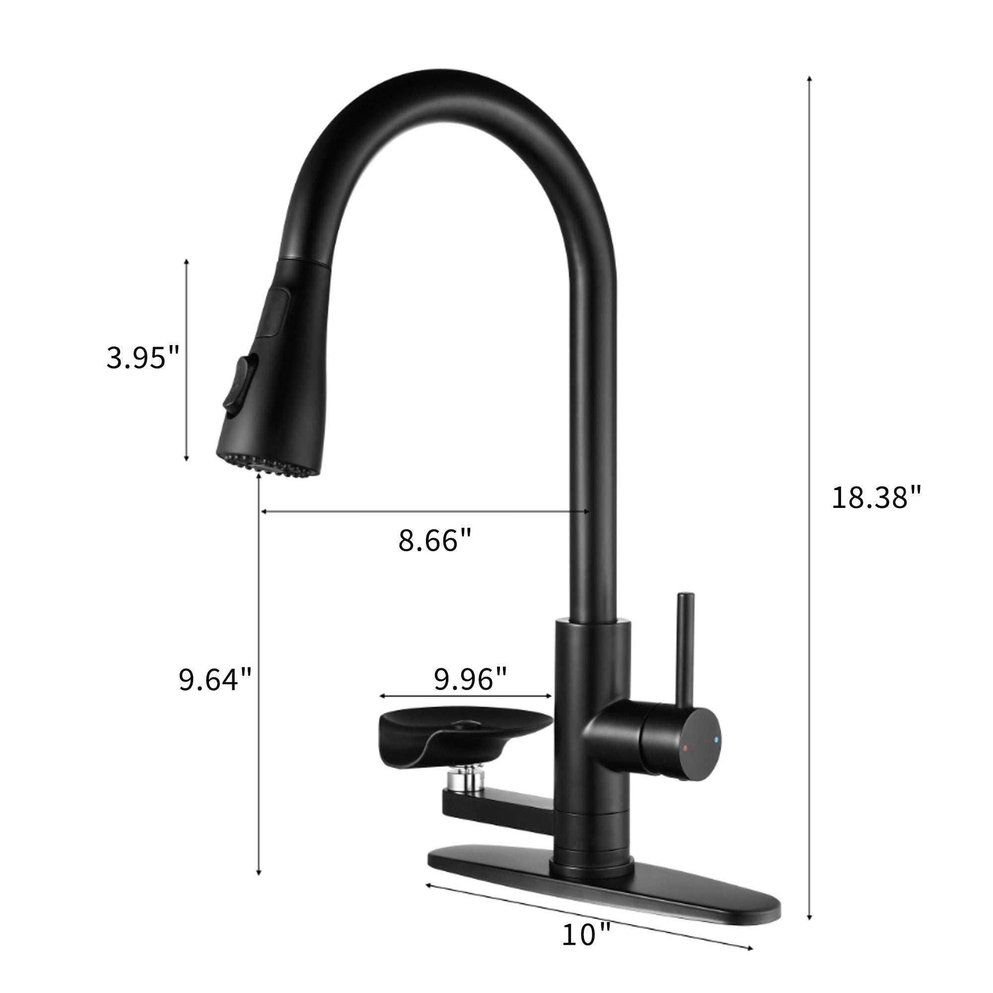 3-in-1 Matte Black Kitchen Faucet with LED Temperature Display, Press-Type Glass Rinser, Pull-Down Sprayer, 3 Spray Modes