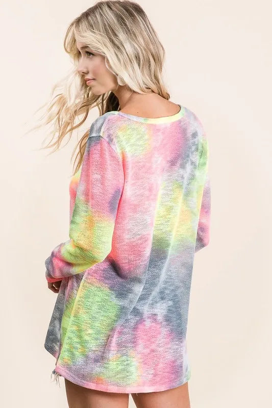 BiBi Tie Dye Print Low Gauge Knit Top