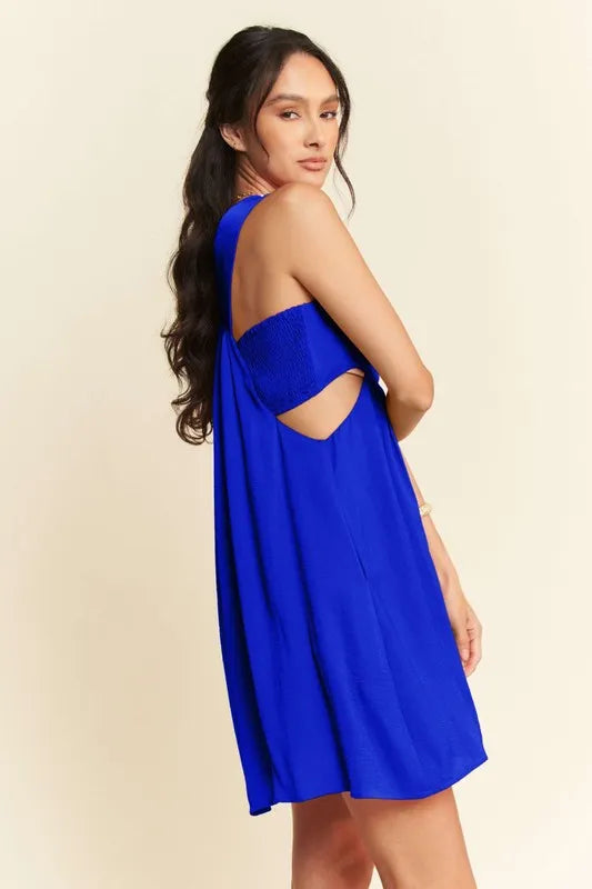 Davi & Dani Washed Satin Cutout Skirt Bandeau Mini Dress