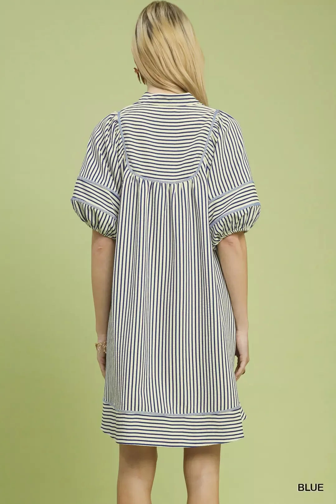 Umgee Striped Puff Sleeve Shift Dress