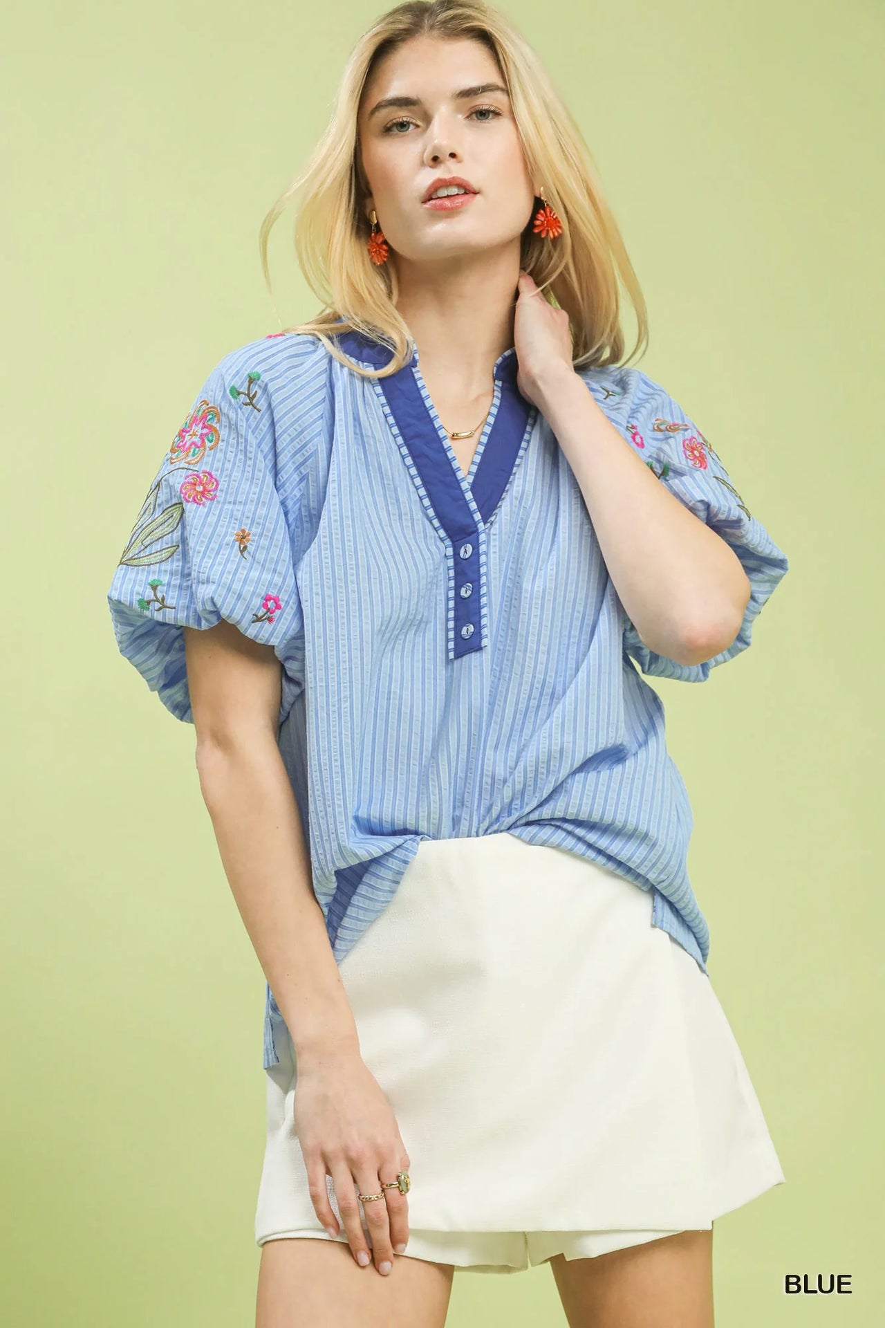 Umgee Embroidered Stripe Top