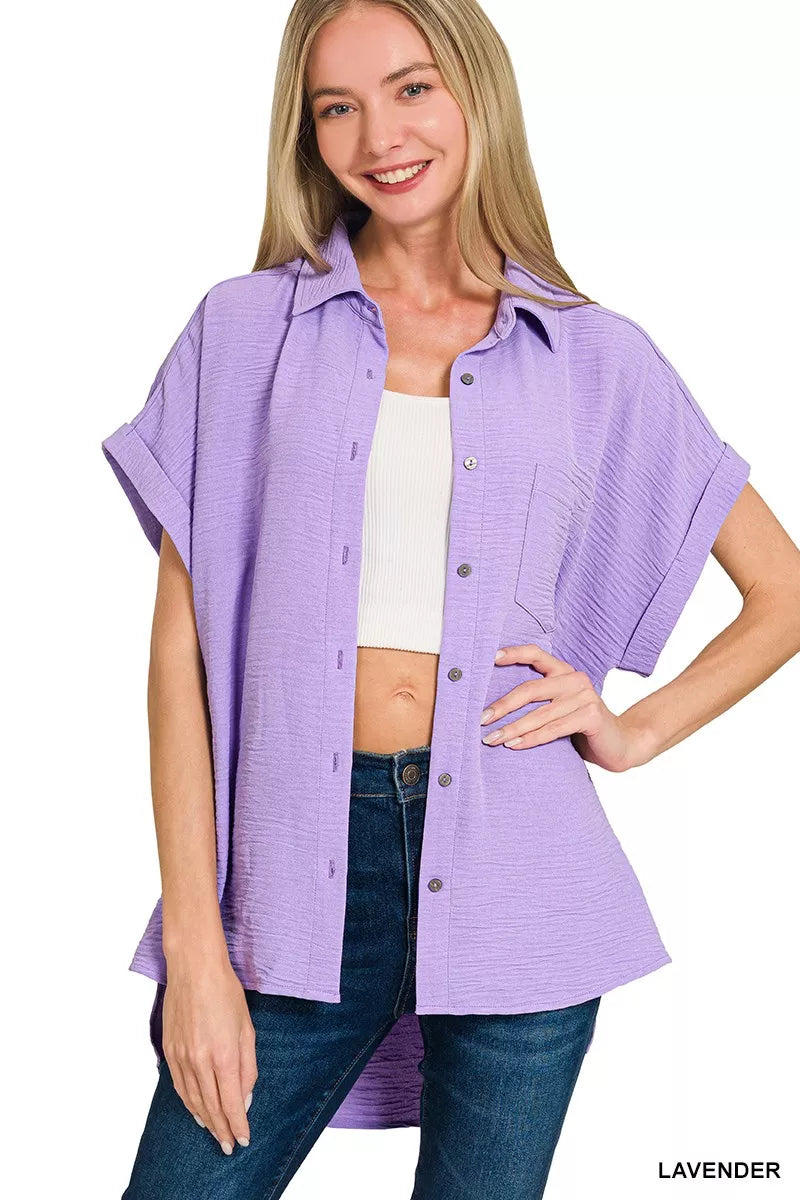 Zenana Woven Airflow Button Down Shirt