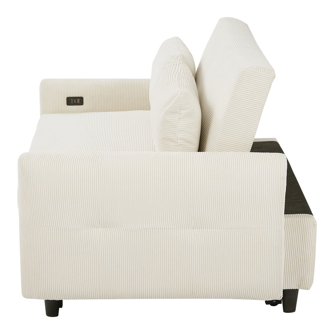 Modern Convertible Pull-out Sofa Bed with USB Ports and Pillows, Beige Corduroy, 57.48 inches