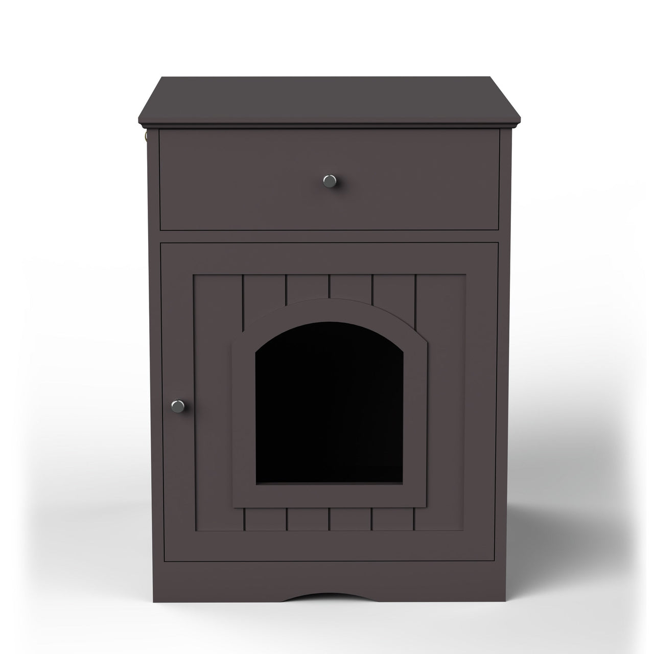 Brown Wooden Pet House Cat Litter Box Enclosure with Drawer, Side Table, Indoor Pet Crate, Cat Home Nightstand