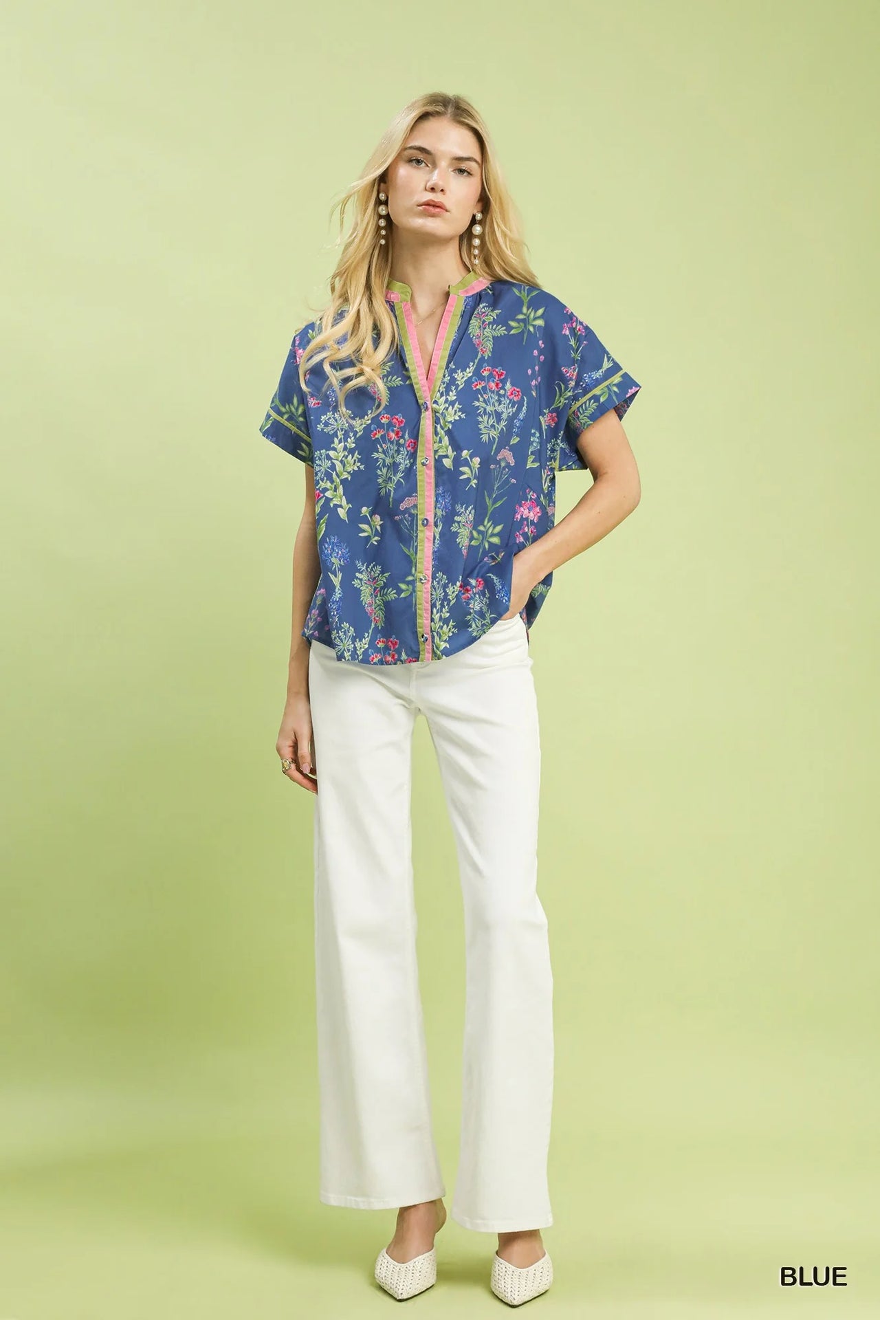 Umgee Botanical Floral Button Front Top