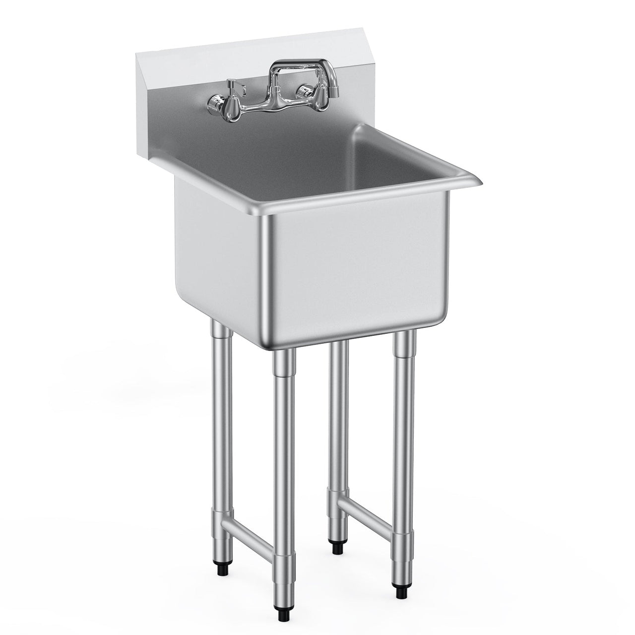 Stainless Steel Prep & Utility Sink, 1 Compartment Free Standing Small Sink Include Faucet & legs, 18'x41' Commercial Single Bowl Sinks for Garage, Restaurant, Kitchen, Laundry