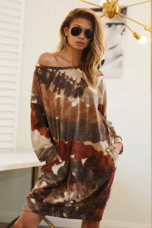 BiBi Tie Dye Print Knit Dress with Side Pocket