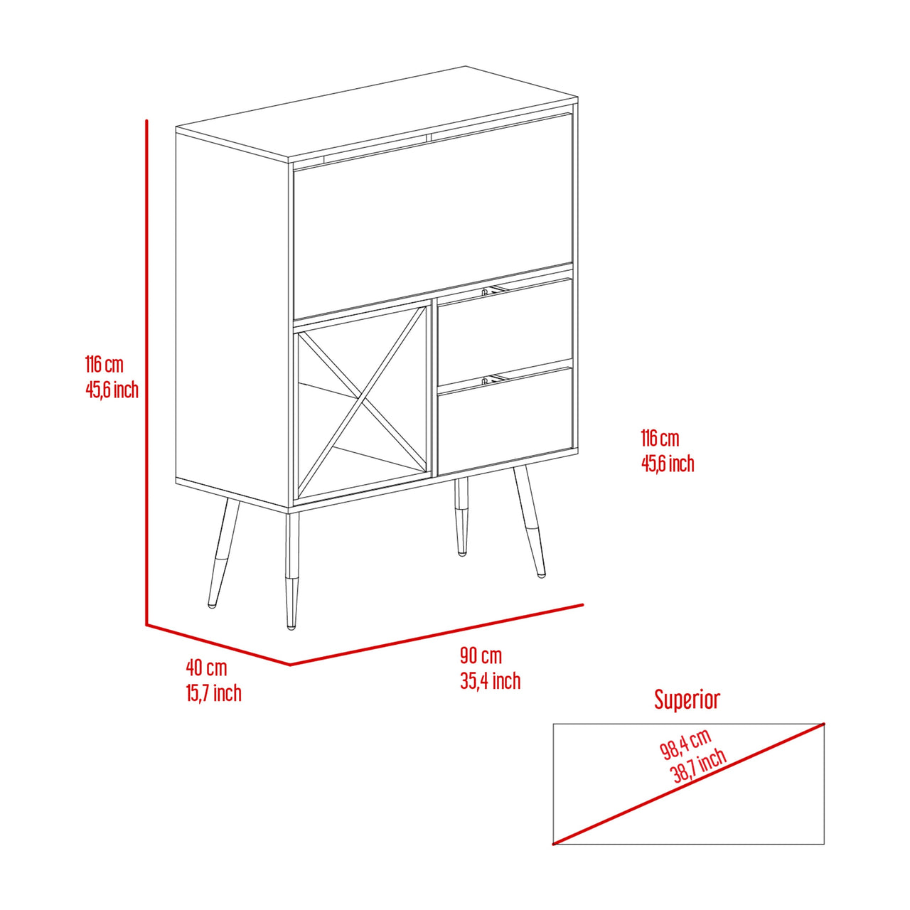 Orchid Bar, Two Drawers, Four Double Liquor Spaces, One Cabinet