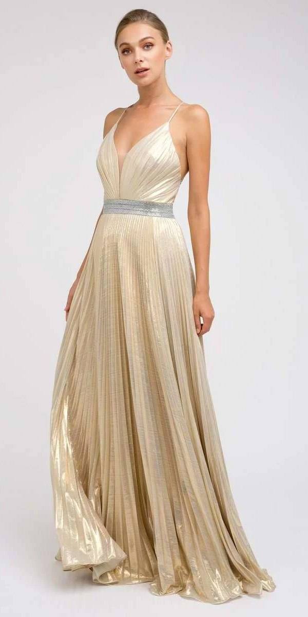 Juliet 226 Metallic Pleated Long Dress A-Line Lace-Up Back