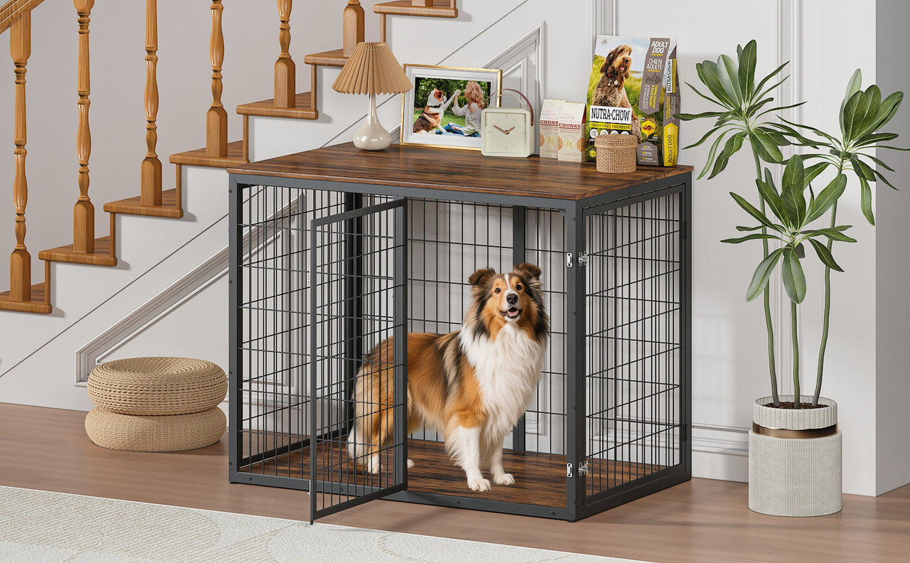 47'' Dog Crate Dog Cage Furniture with 3 Doors,for Large & Medium Dogs.Rustic Brown