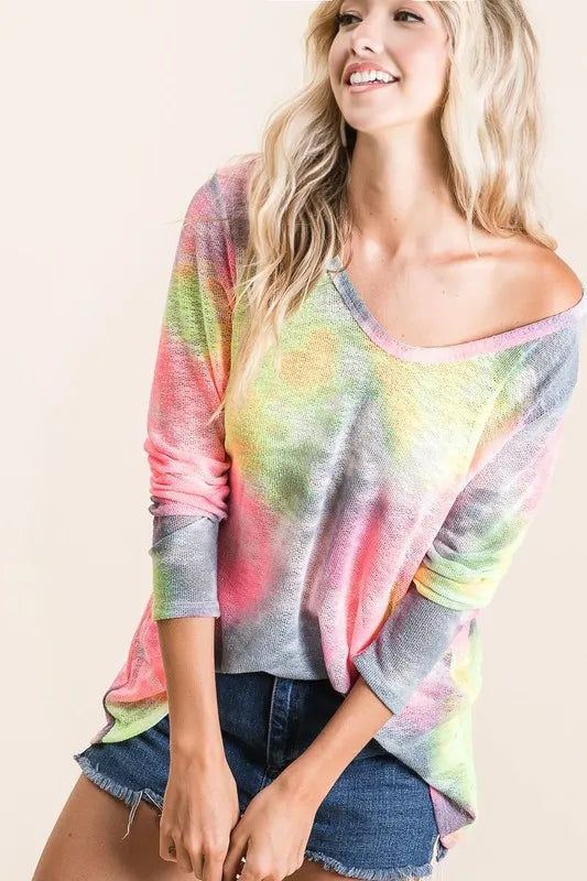 BiBi Tie Dye Print Low Gauge Knit Top