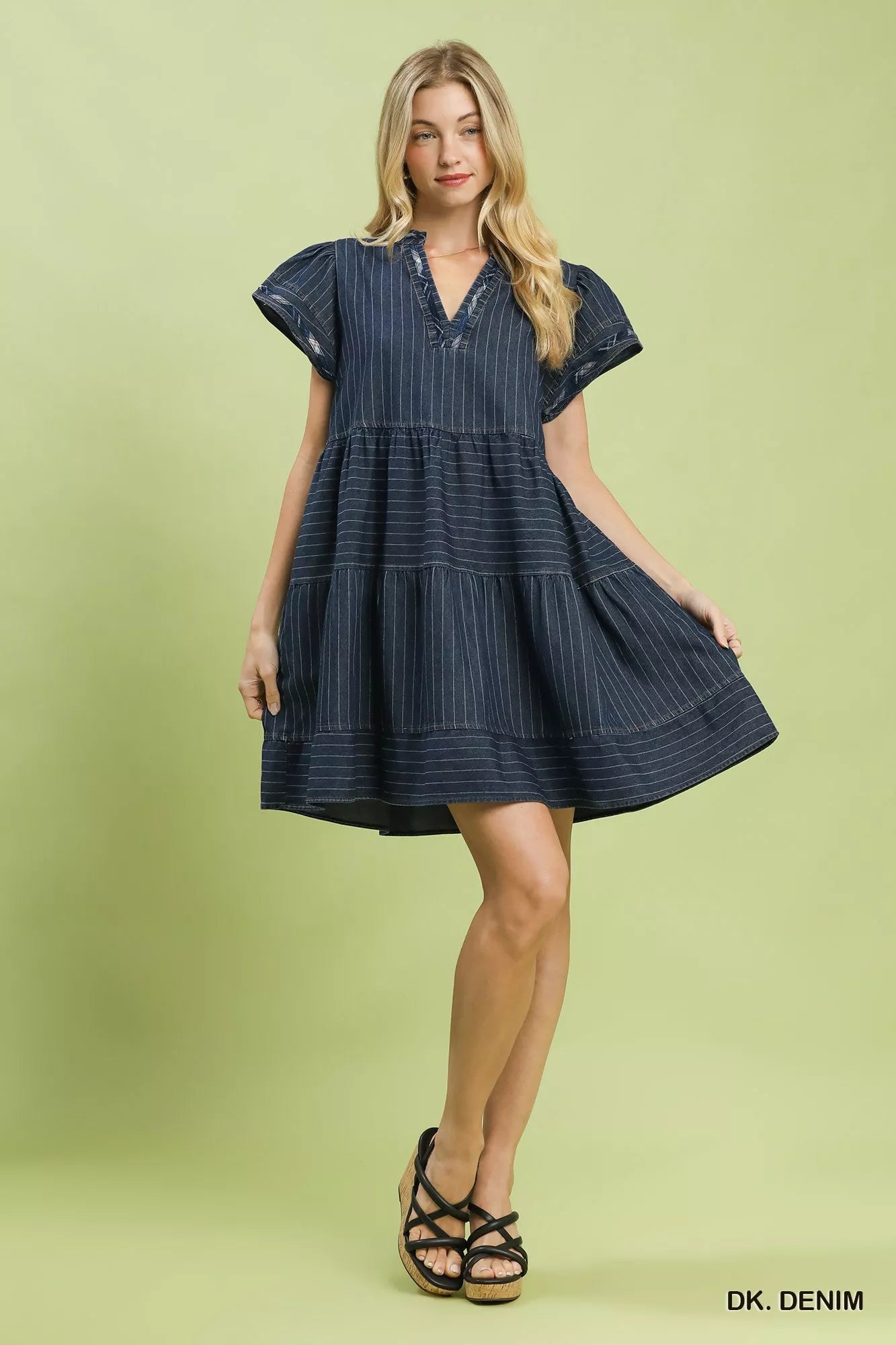 Umgee Chambray Tiered Babydoll Dress