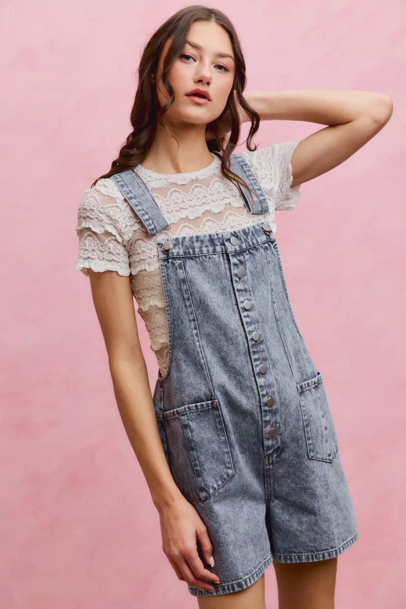 SO ME Denim Washed On Front With Adjustable Strap Romper