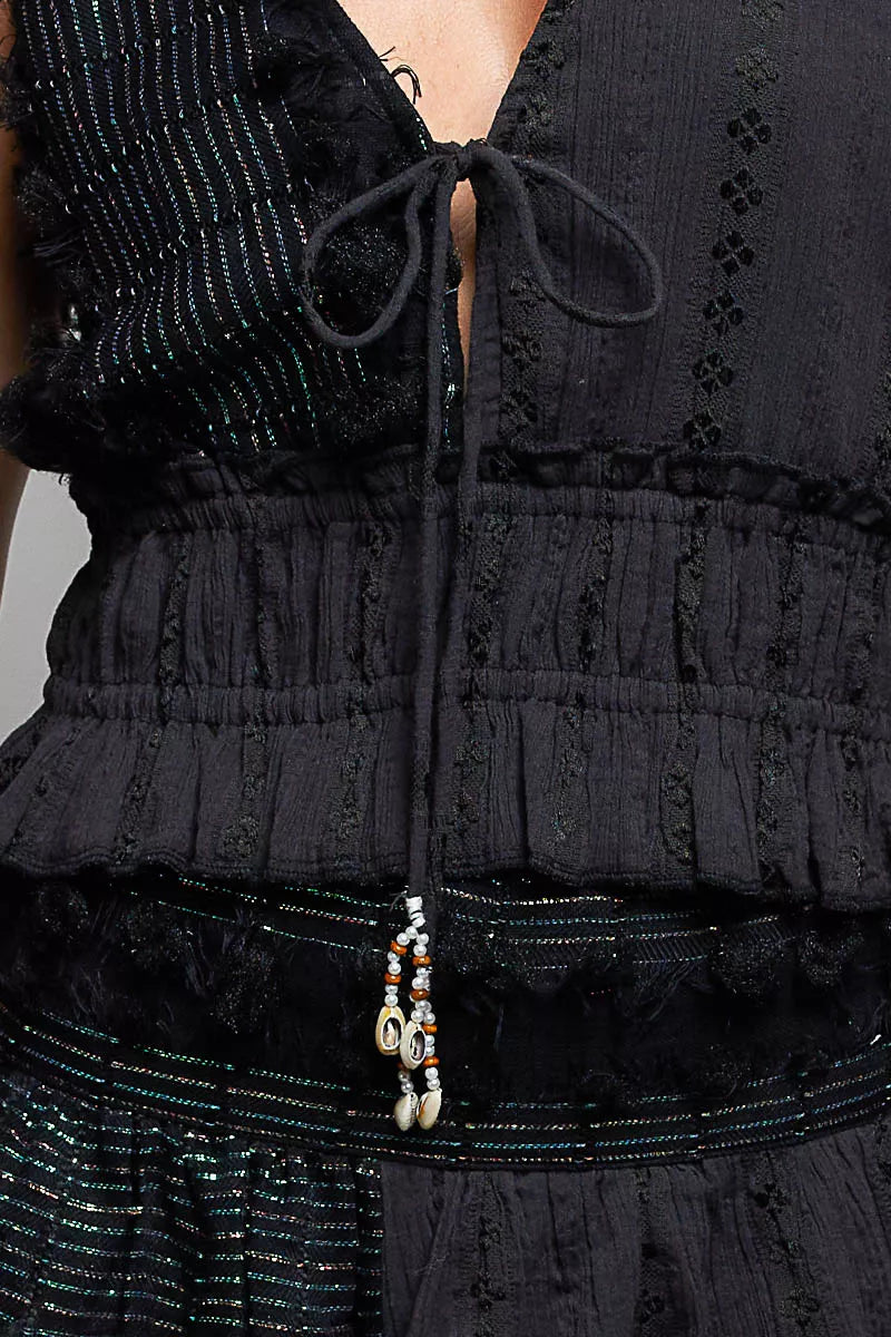 POL V-Neck Cotton Ruffled Crop Cami
