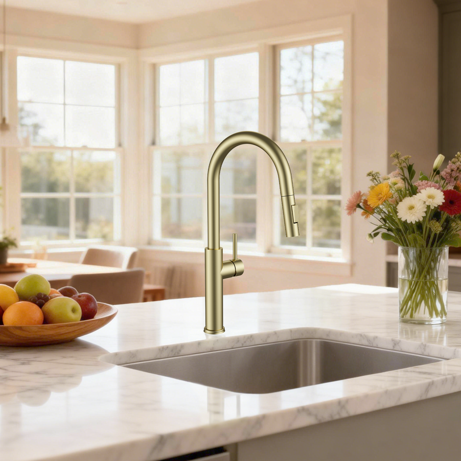 Kitchen Faucet with Pull Down Sprayer Brushed Gold